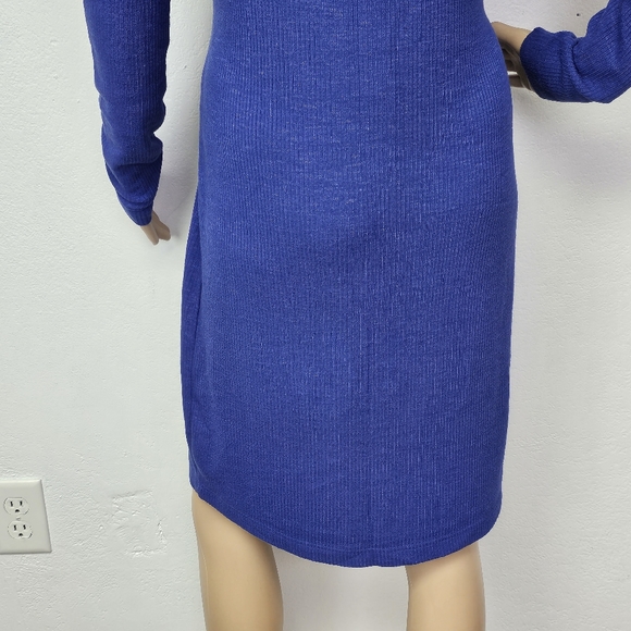 Anthropologie Bldg 18 Sweater Dress Blue Turtleneck Self Wrap Sz S Career - Picture 9 of 12